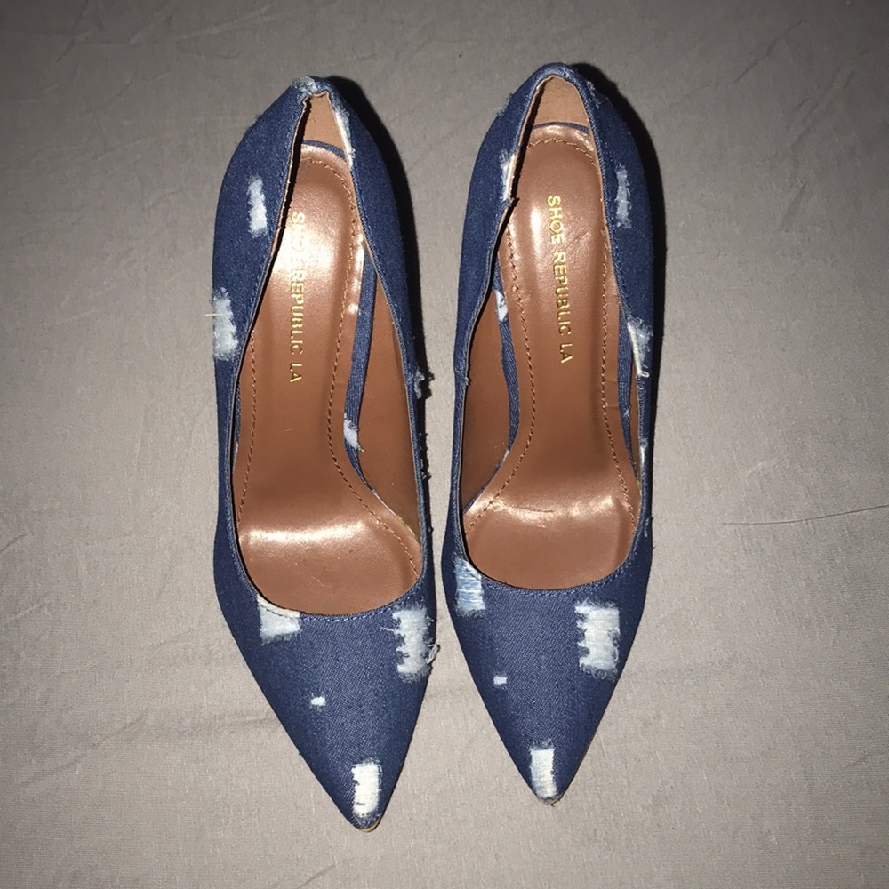 Shoe Republic LA Distressed Denim heels